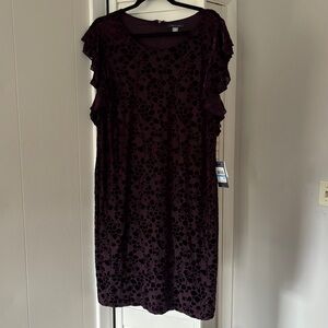 NWT Tommy Hilfiger Purple Velvet Floral Shift Dress Aubergine